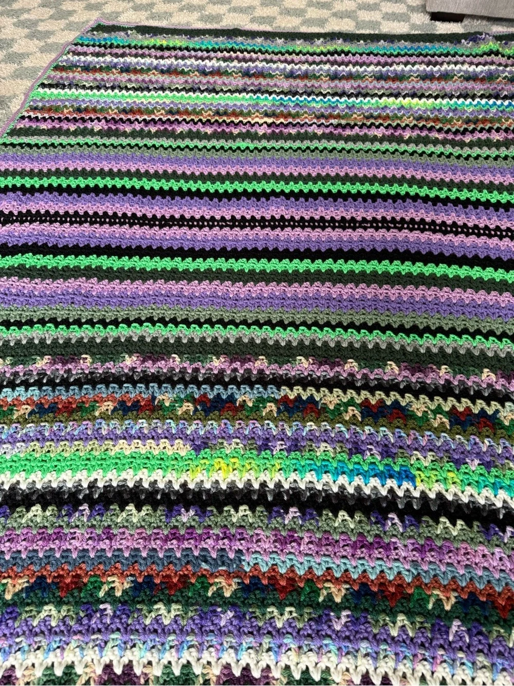 VTG Handmade Crochet Granny Square Afghan Blanket Throw Multi Color Boho Purple